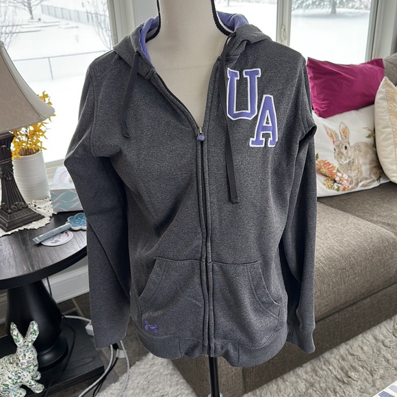 Under Armour Women’s Gray Purple Full  Zip Hooded Sweatshirt Size Medium - Picture 1 of 9